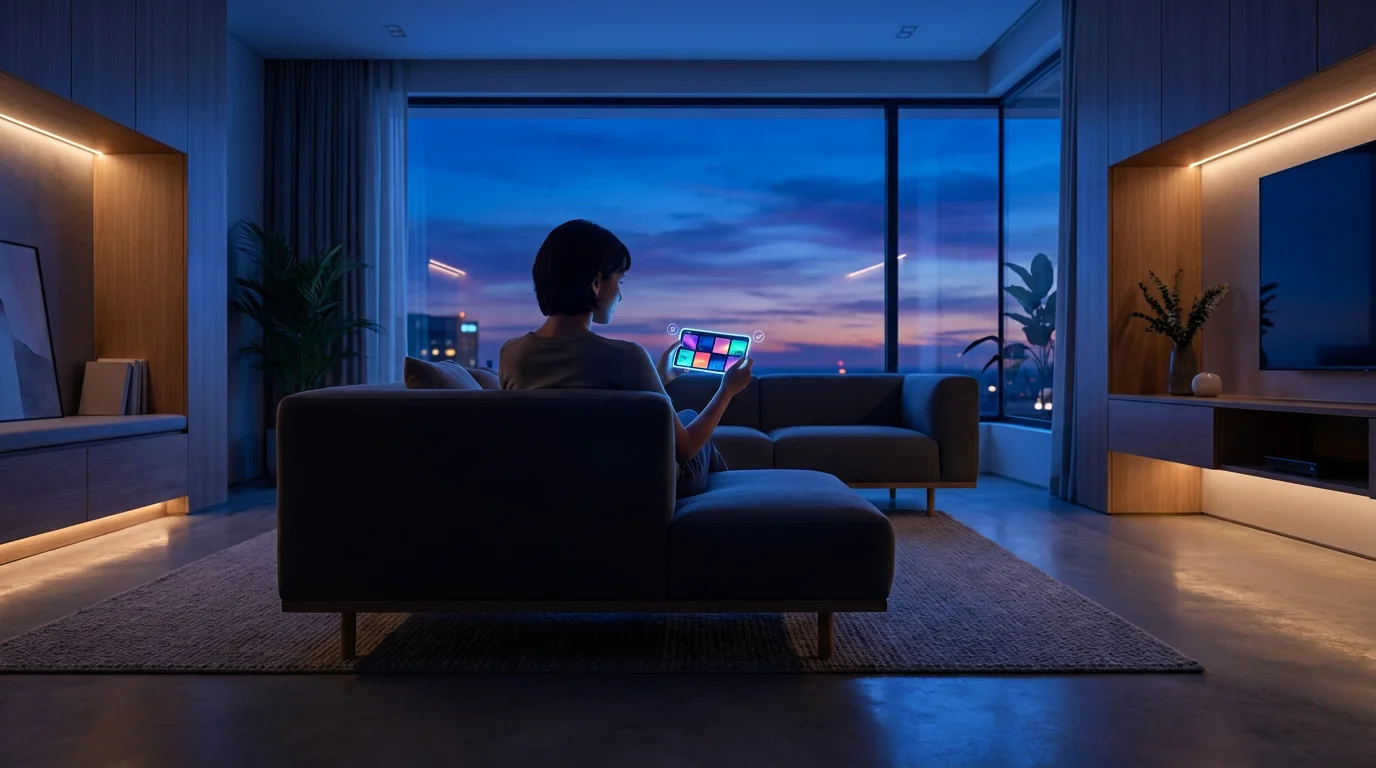 A person selecting multiple photo thumbnails on a smartphone during the blue hour.