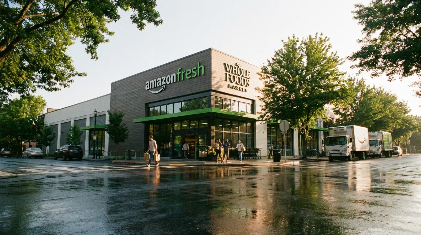 Amazon Fresh and Whole Foods Market illustration