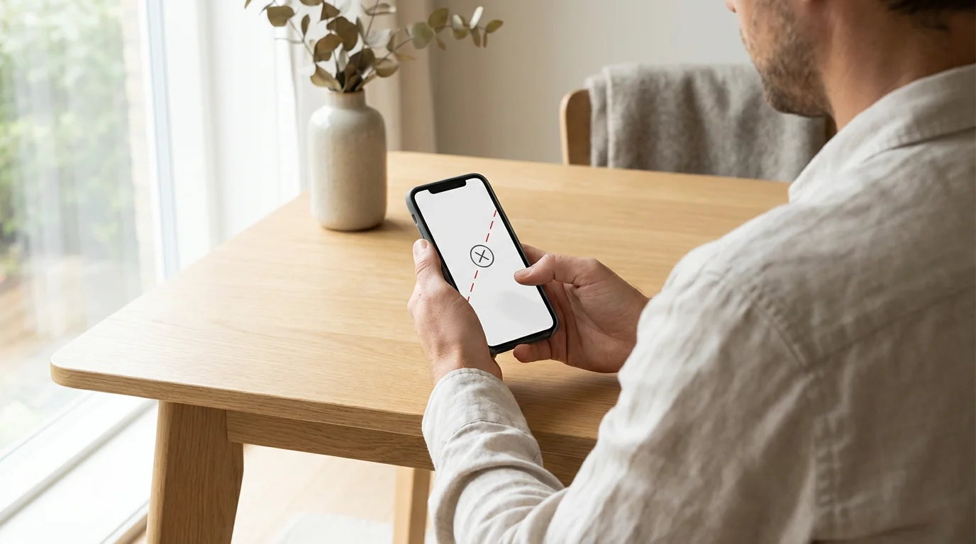 An over-the-shoulder photograph of someone troubleshooting a failed smartphone photo sharing attempt.