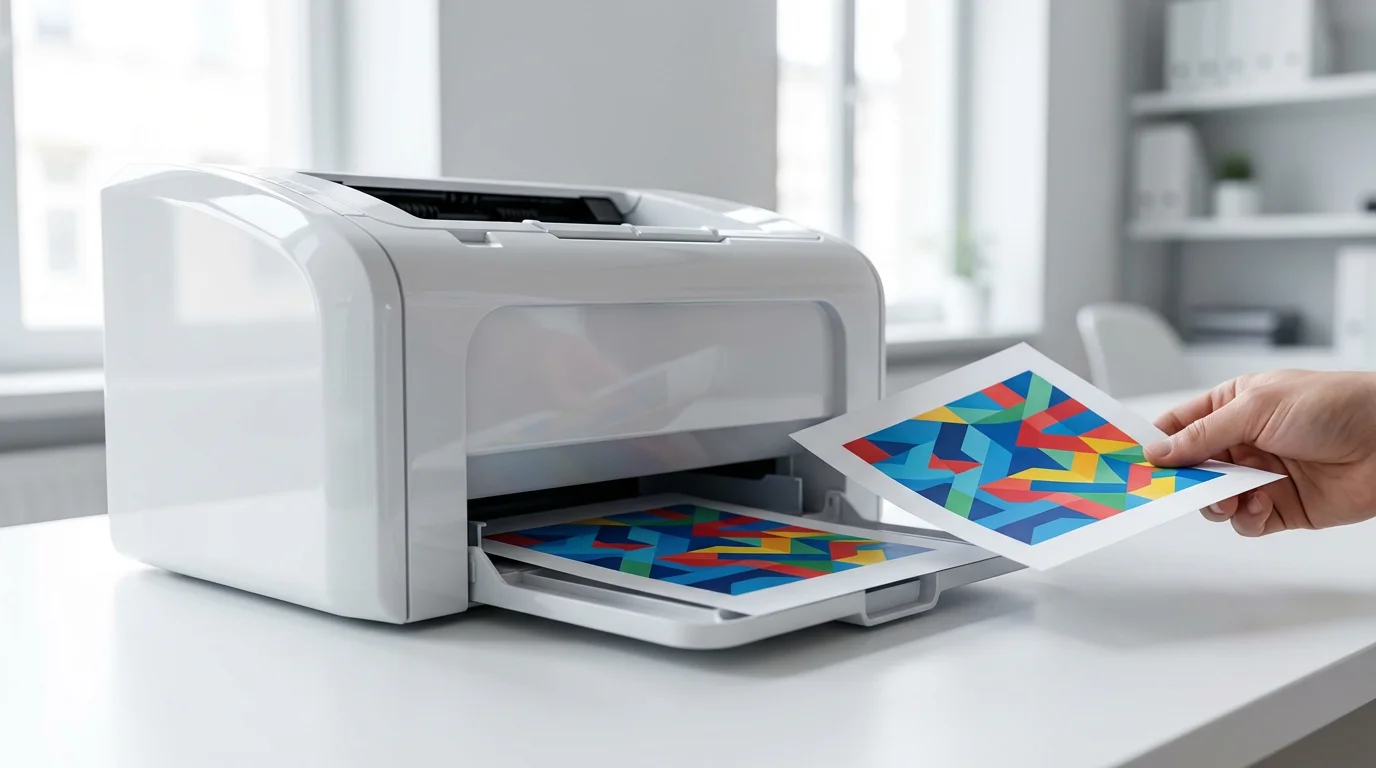 Close-up of a modern printer producing an exact copy of a document in a bright office