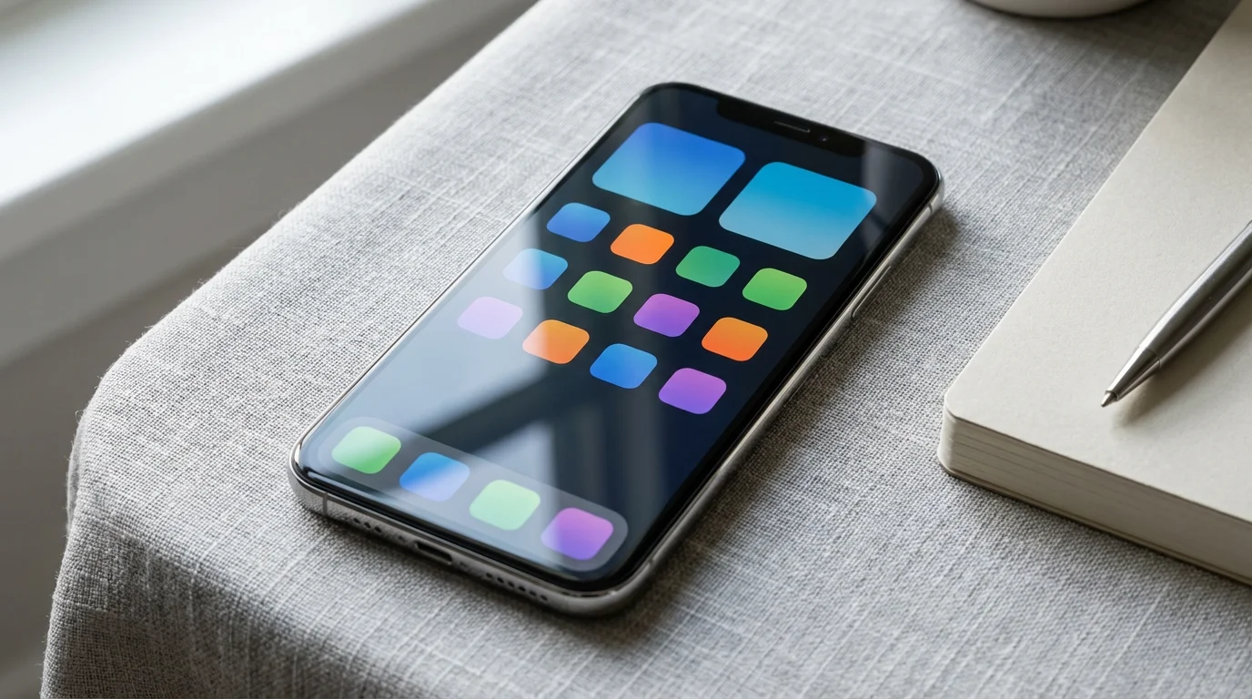Close-up of smartphone and notebook on textured surface representing a quick reference guide.