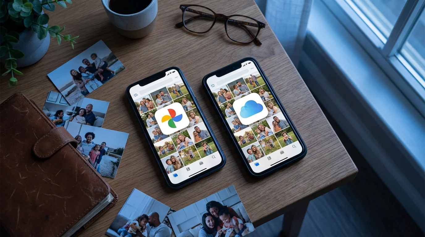 Cloud Storage for Family Photo Sharing: Google Photos and iCloud Photos illustration