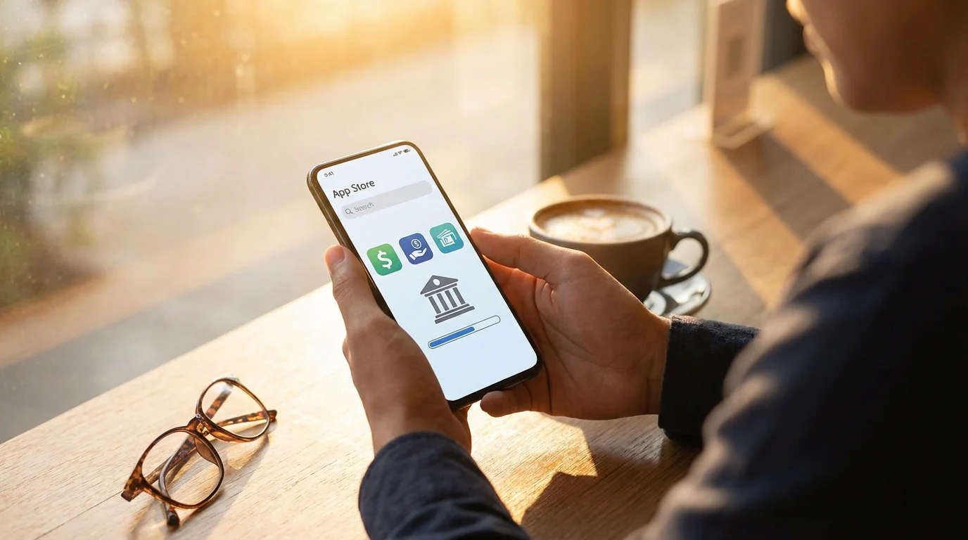 Finding and Downloading Your Bank's Mobile App illustration