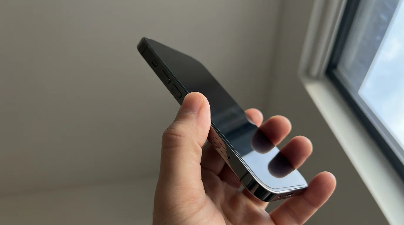 Low angle view of hand gripping smartphone securely in soft morning light without screen content