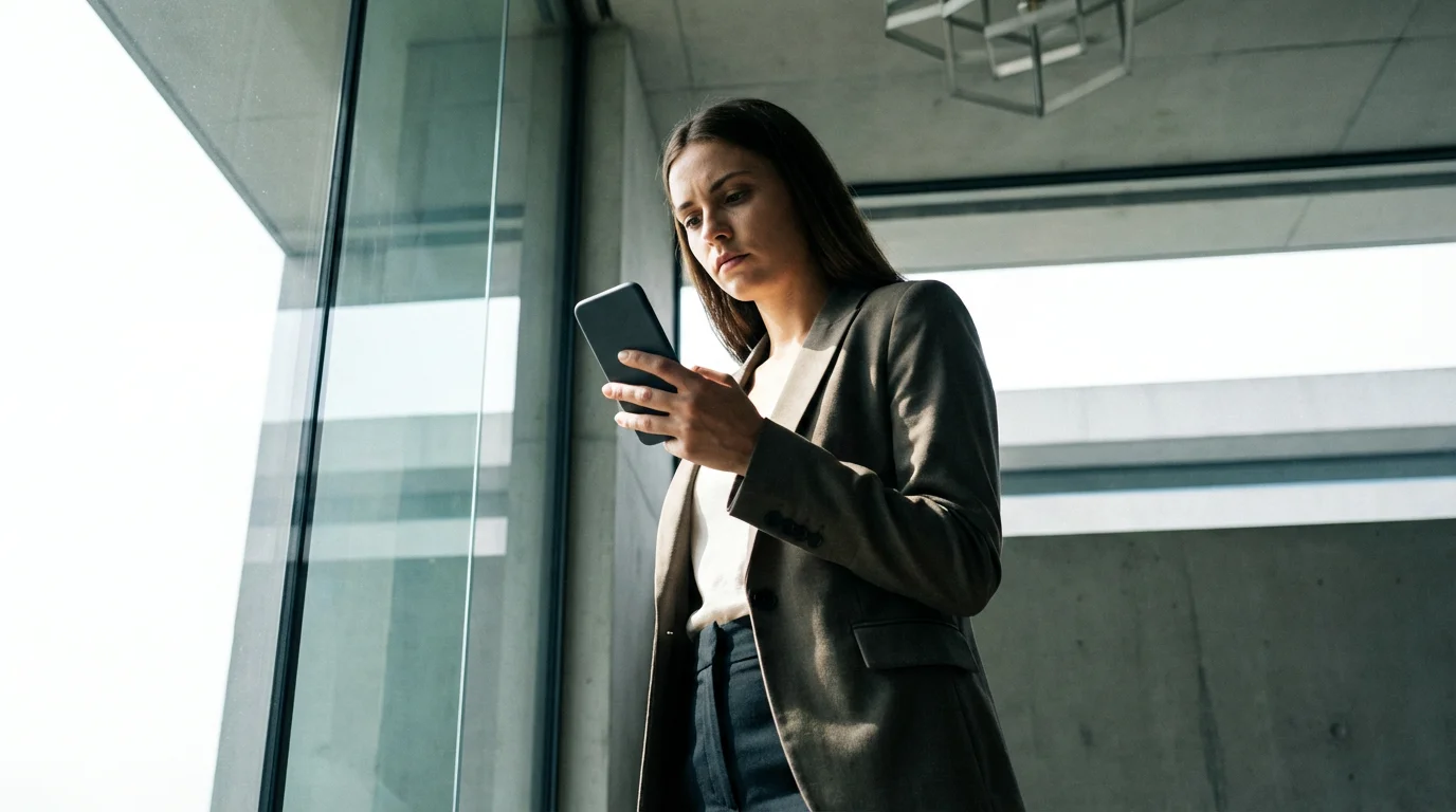 Low angle view of person holding smartphone near window, reviewing data privacy.