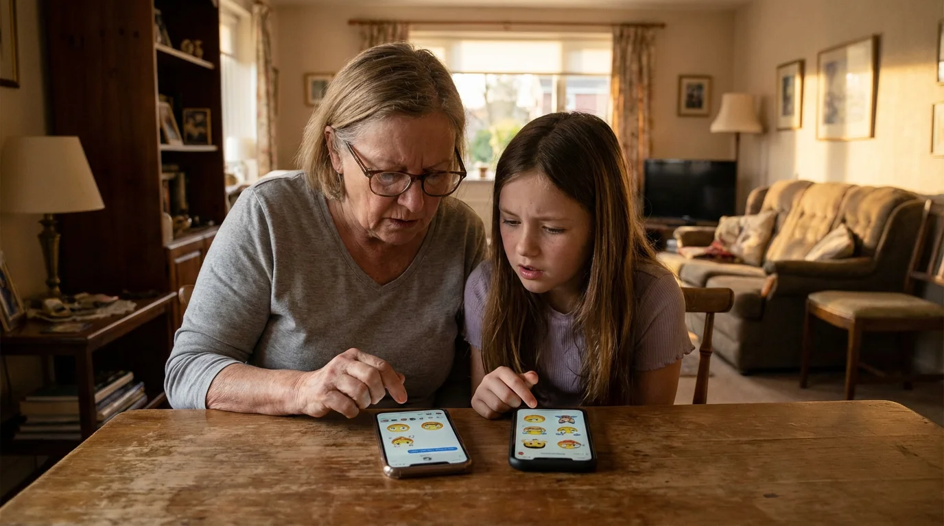 "My emoji do not look exactly the same on my grandchild's phone." illustration