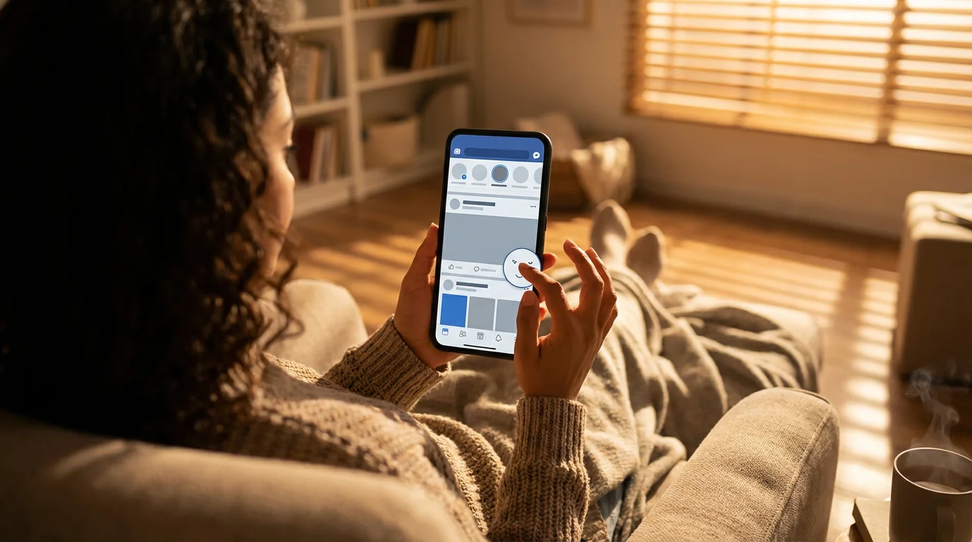Over-the-shoulder view of a person adjusting social media privacy settings on a phone.