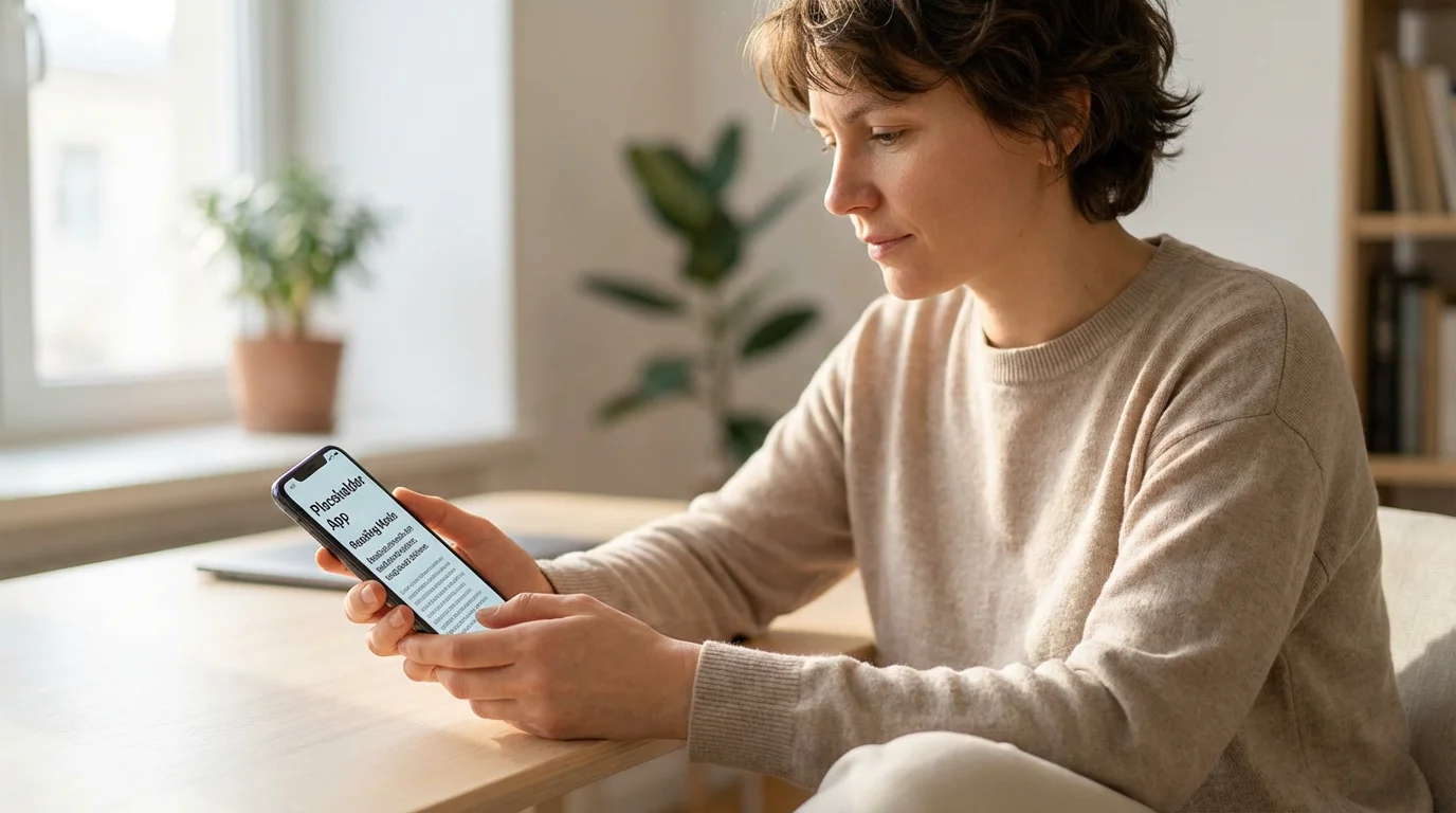 Person comfortably reading large text on a generic smartphone screen, minimizing eye strain.