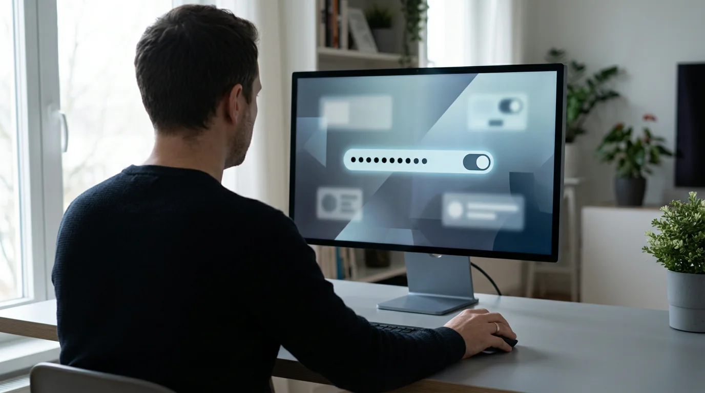 Person using computer to update security settings on a screen without text