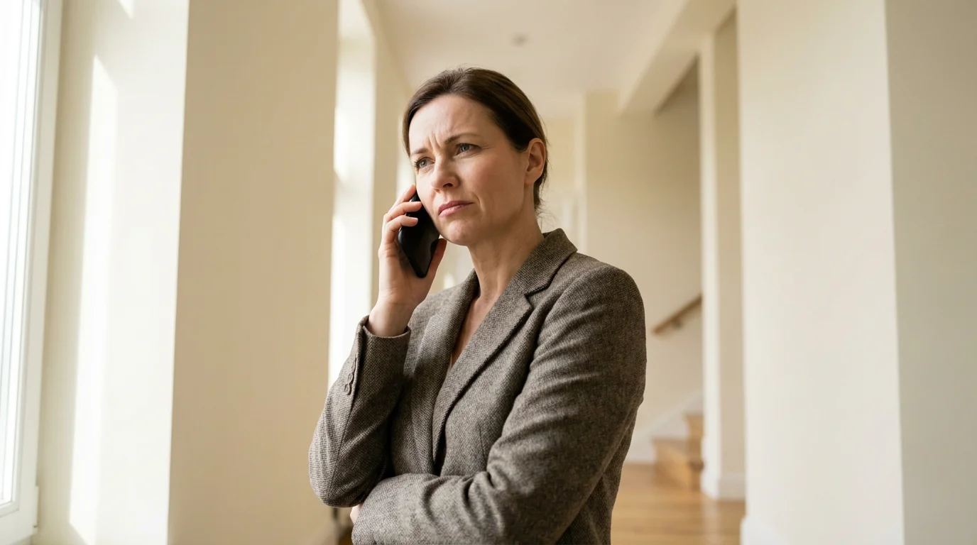 Skeptical woman holding a smartphone to her ear receiving a suspicious call
