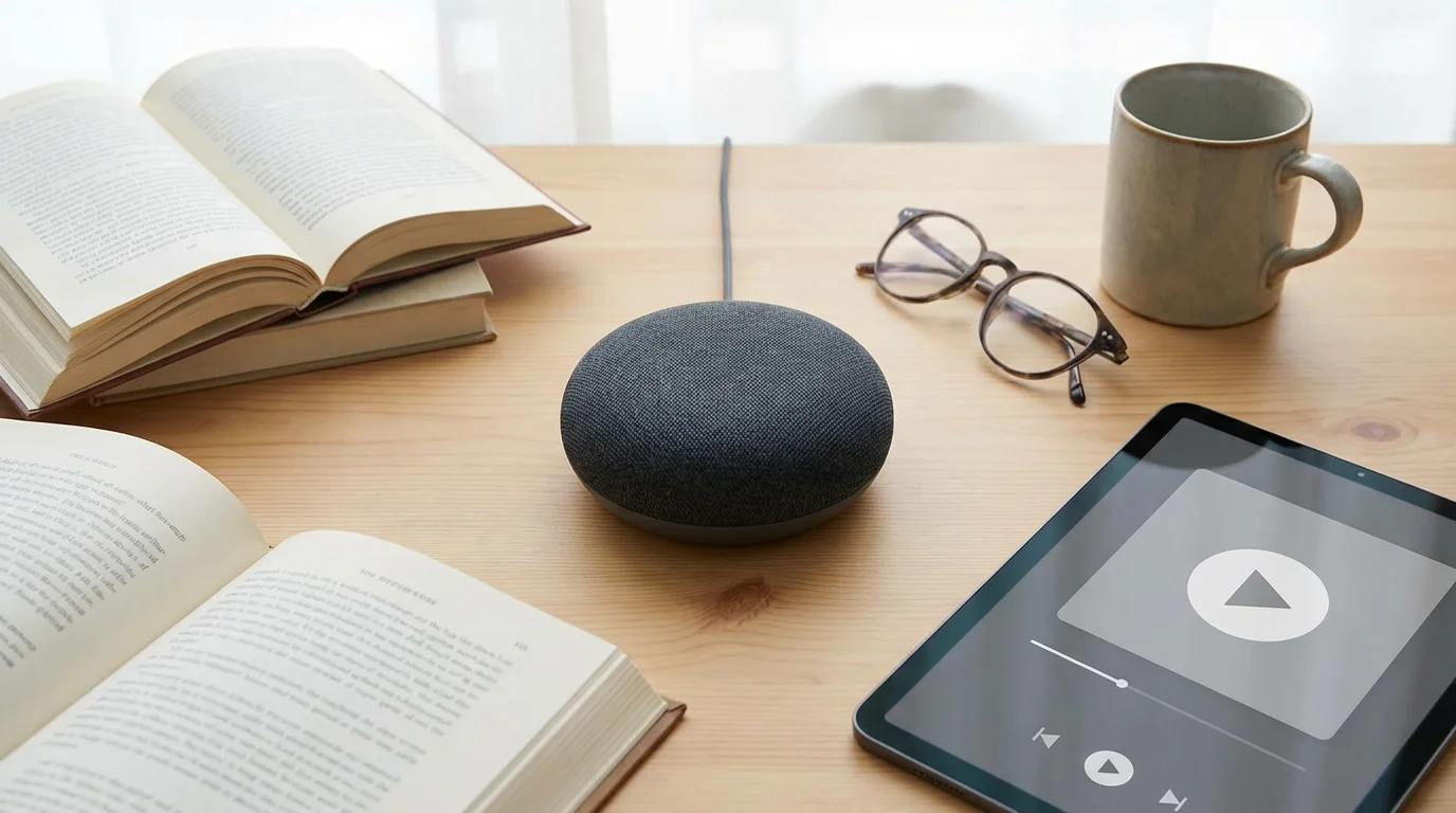Smart Speakers: Your Voice-Activated Audiobook Player illustration