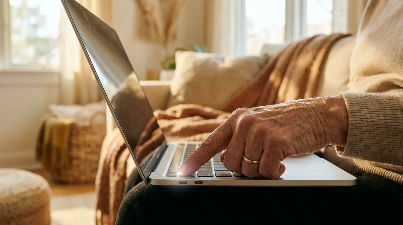 A close-up shot of a hand pressing the power button on a computer.