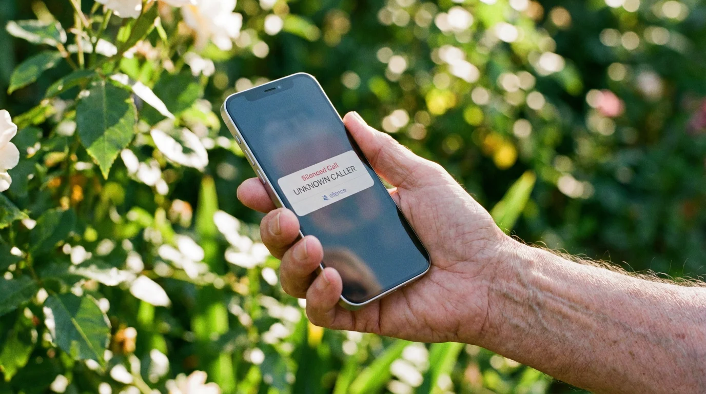 A smartphone screen showing a notification for a silenced call from an unknown number.