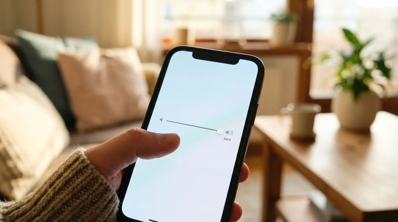 A thumb adjusting the volume slider on a smartphone screen.