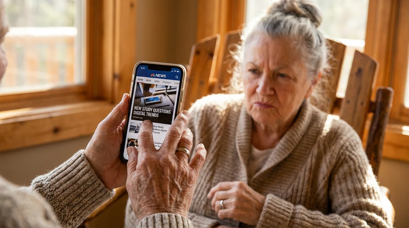 Close-up of a senior's hands holding a smartphone with a cautious posture.