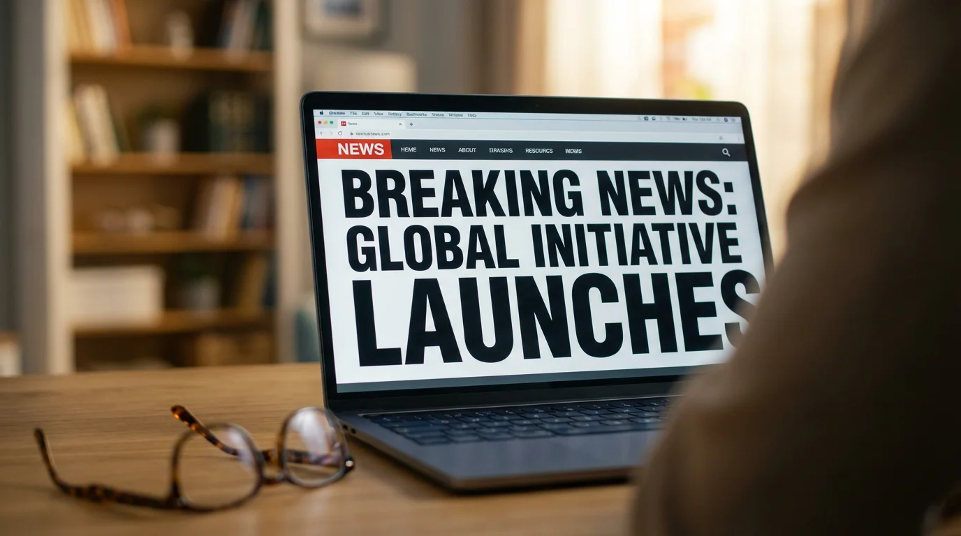 Over-the-shoulder view of a computer screen showing a news website with large, easy-to-read font.